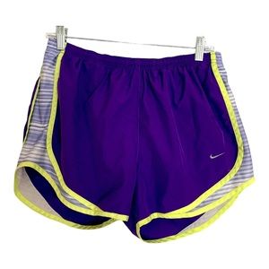 Nike Women’s Medium Running Track Dri-Fit Liner Purple Yellow Shorts Athletic